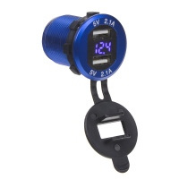2x USB nabíječka s voltmetrem, hliníková do panelu, modrá 2x USB nabíječka s voltmetrem, hliníková do panelu, modrá
