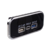USB 2.4A + QC3.0 + USB-C PD zásuvka 12/24V, chromový rámeček USB 2.4A + QC3.0 + USB-C PD zásuvka 12/24V, chromový rámeček
