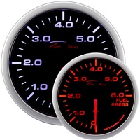 DEPO Racing měřič tlaku paliva -- rozsah 0,0 bar až 6,0 bar montážní průměr 52 mm -- bílé nebo oranžové osvětlení čísel DEPO Racing měřič tlaku paliva -- rozsah 0,0 bar až 6,0 bar montážní průměr 52 mm -- bílé nebo oranžové osvětlení čísel