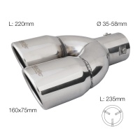 Simoni Racing koncovka v�fuku dvojit� LEV� kulat� nerez (pr�m�r 2x70mm, d�lka 220mm)