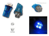 LED ��rovky typ T10 (patice W2.1x9.2d) konvexni bodov� sv�tlo 4xLED barva osv�tlen� modr�