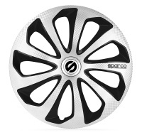 Poklice na kola Sparco 16" model Sicilia (barva stříbrná/černá/carbon) - 4 kusy Poklice na kola Sparco 16" model Sicilia (barva stříbrná/černá/carbon) - 4 kusy