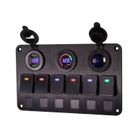 Panel s 6x spínači, CL, voltmetr + USB zásuvka, 12/24V Panel s 6x spínači, CL, voltmetr + USB zásuvka, 12/24V